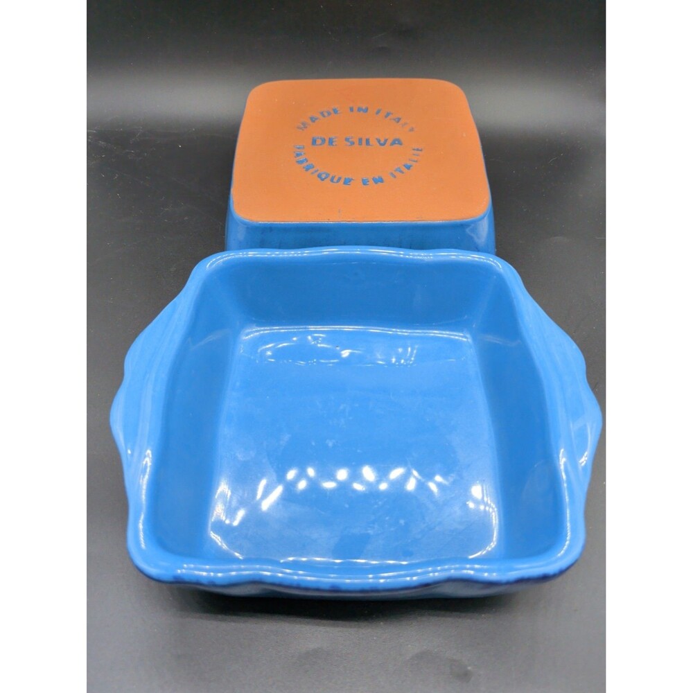 De Silva Italy Blue Terracotta Square Baking Dishes Set of 2 Handled 6in